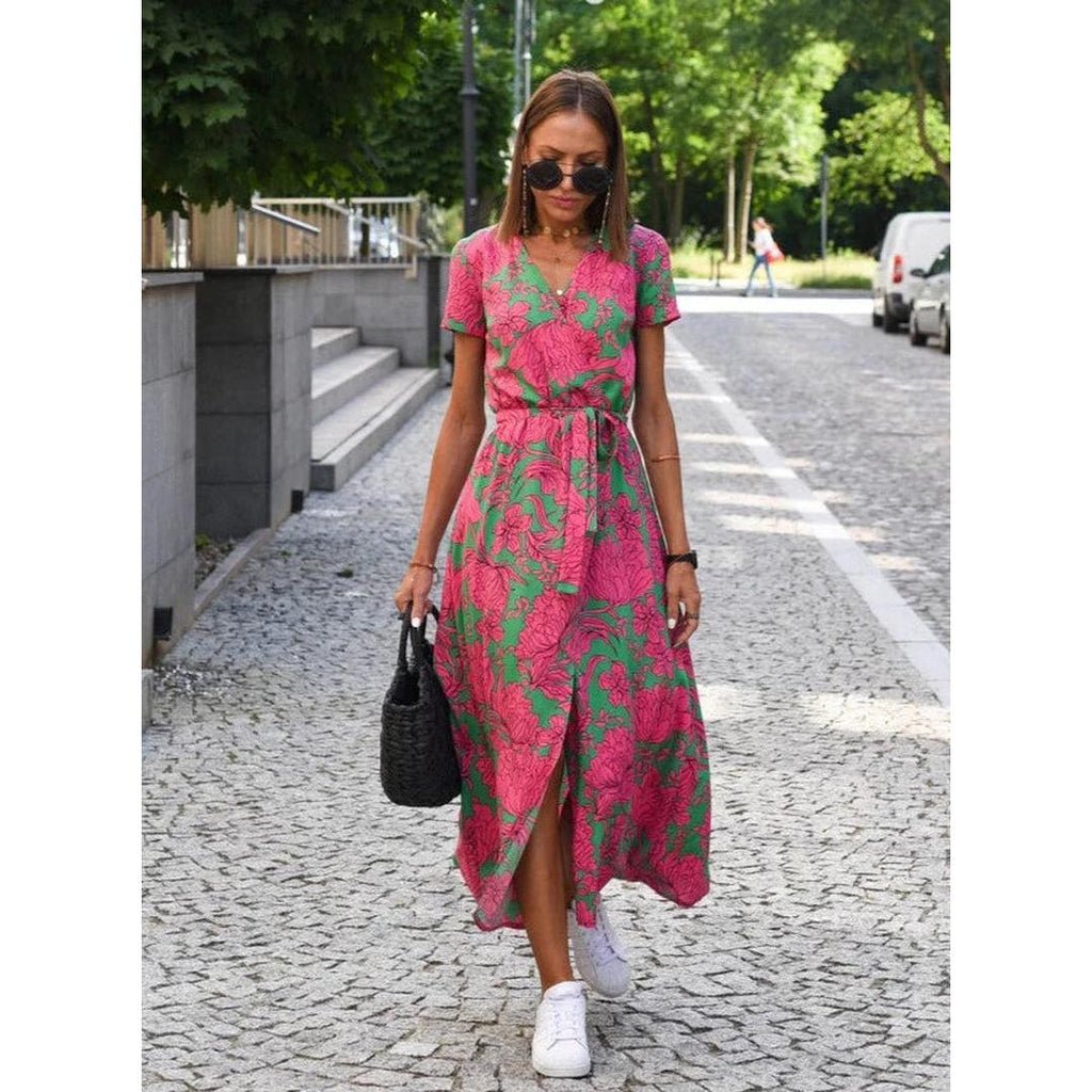 Penelope | Damen Midi Kleid Mit Blumenprint Und Bindegürtel