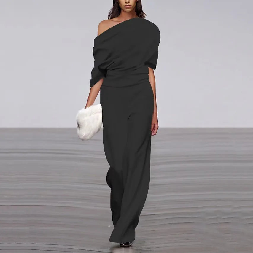 Teagan | Damen One-Shoulder Jumpsuit Mit Drapiertem Oberteil