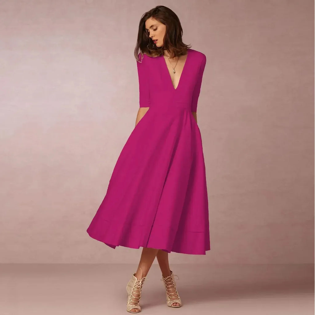 Naomi | Fließendes Midikleid für Damen mit V-Ausschnitt