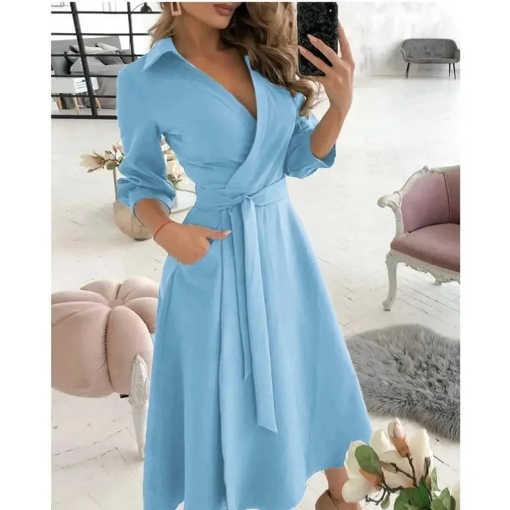 Georgia | Langarm Wickelkleid Mit Kragen Und Bindegürtel