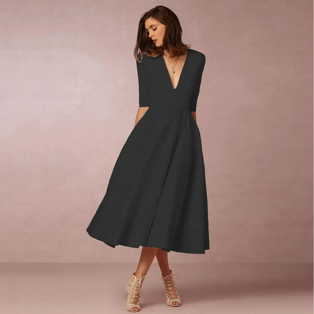 Naomi | Fließendes Midikleid für Damen mit V-Ausschnitt