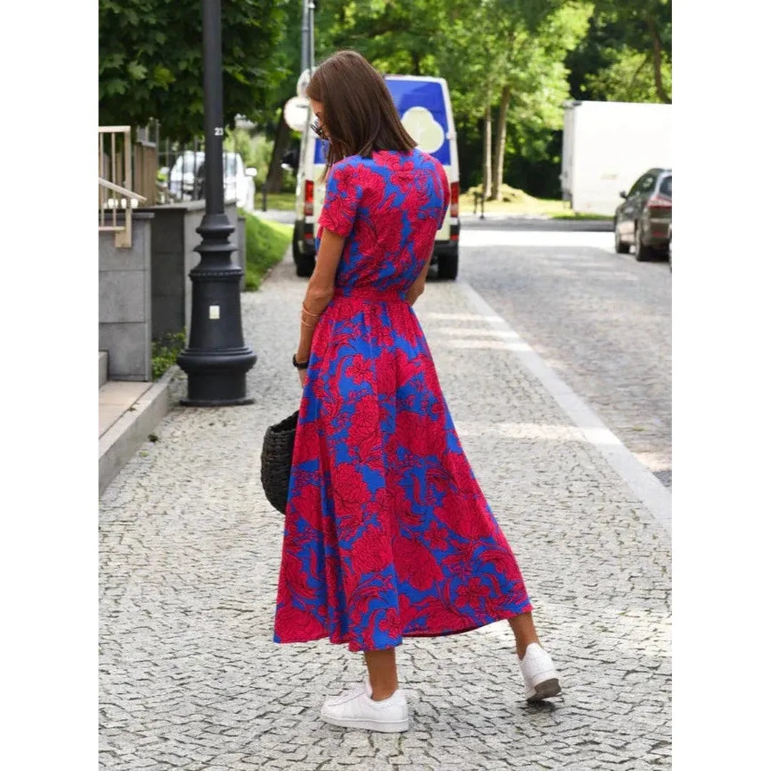 Penelope | Damen Midi Kleid Mit Blumenprint Und Bindegürtel