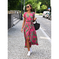 Penelope | Damen Midi Kleid Mit Blumenprint Und Bindegürtel