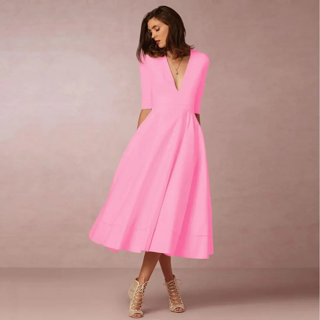Naomi | Fließendes Midikleid für Damen mit V-Ausschnitt