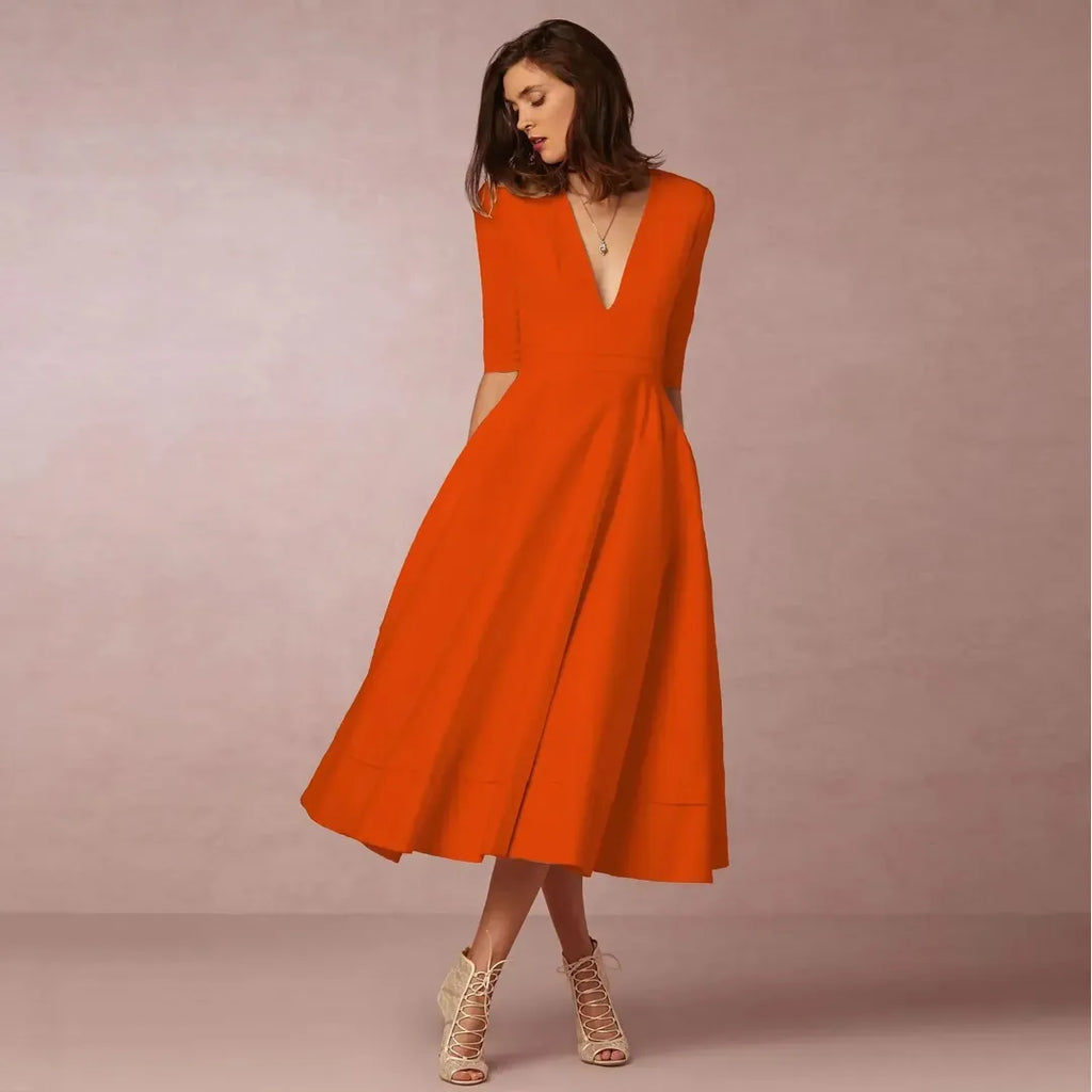 Naomi | Fließendes Midikleid für Damen mit V-Ausschnitt