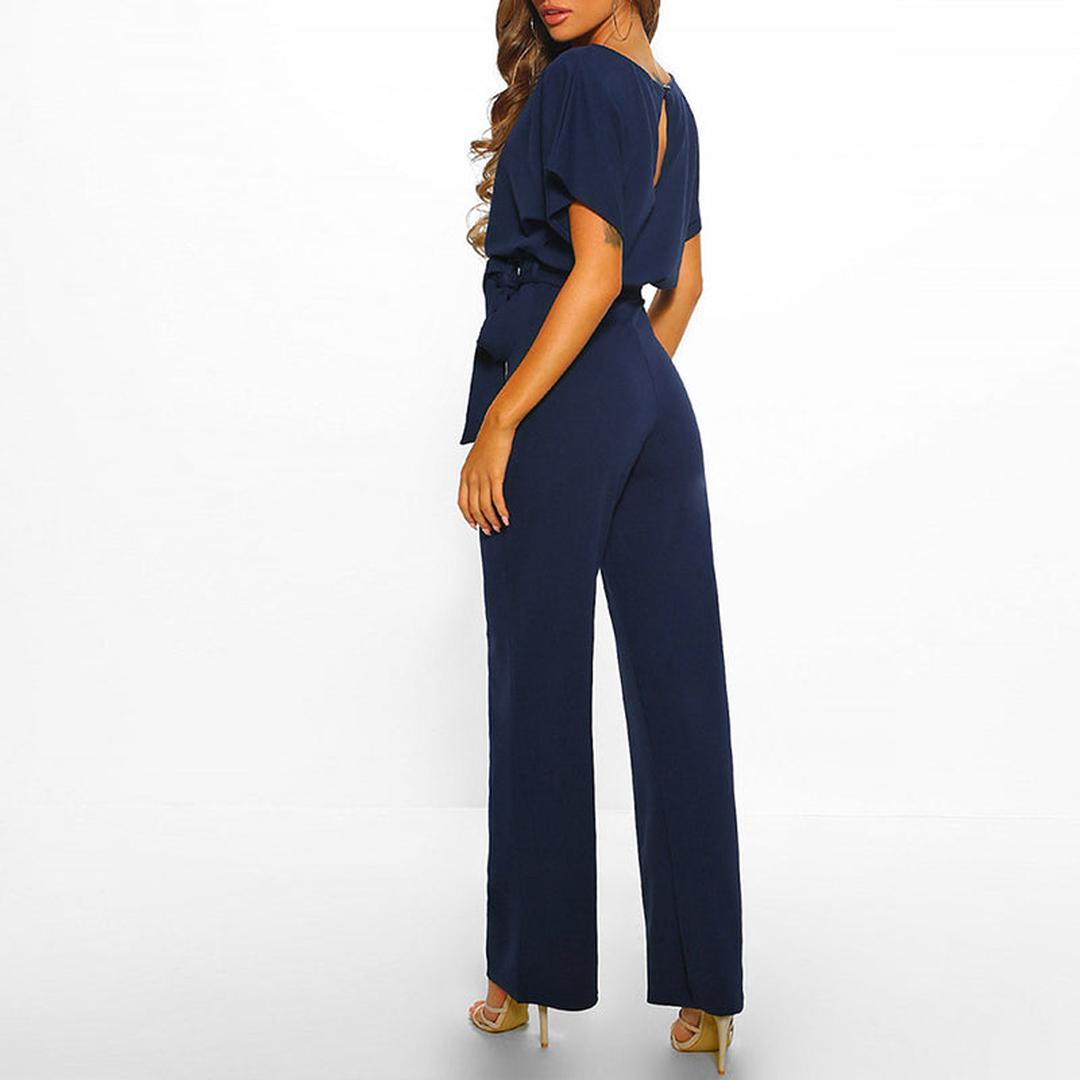 Adeline | Jumpsuit Mit Weitem Bein, U-Boot-Ausschnitt Und Bindegürtel