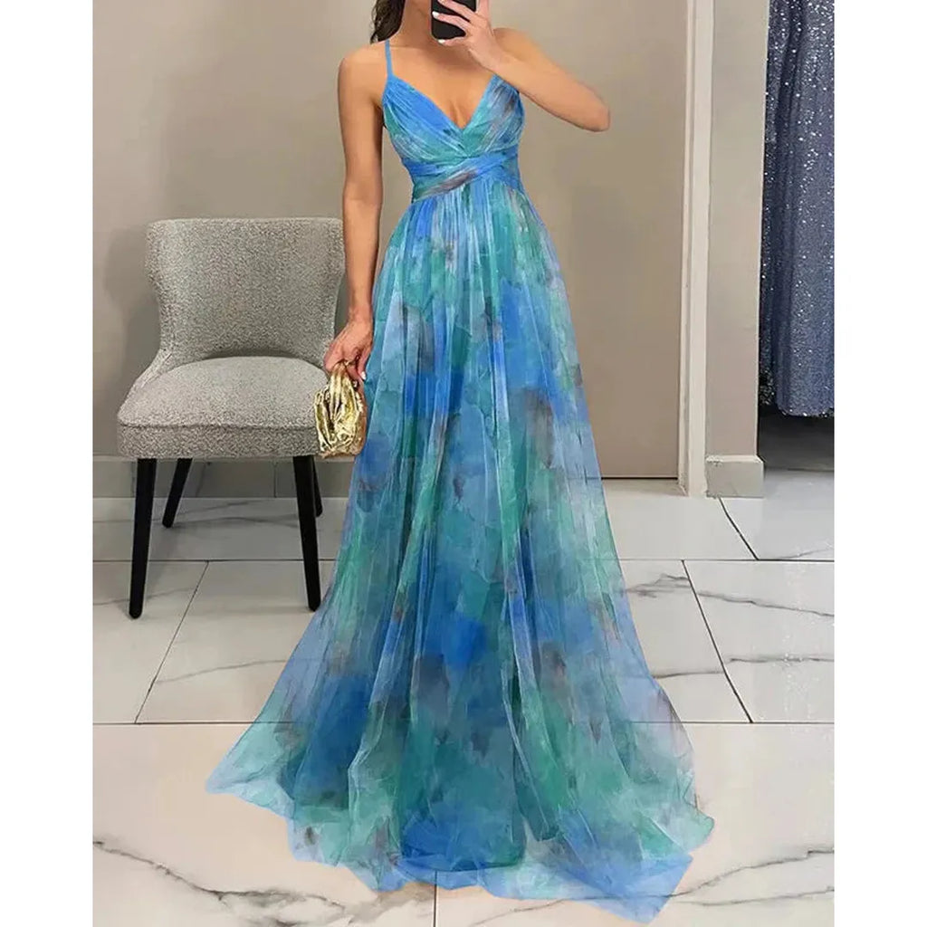 Isabelle | Blumenprint Maxi Kleid Mit V-Ausschnitt Und Spaghettiträgern