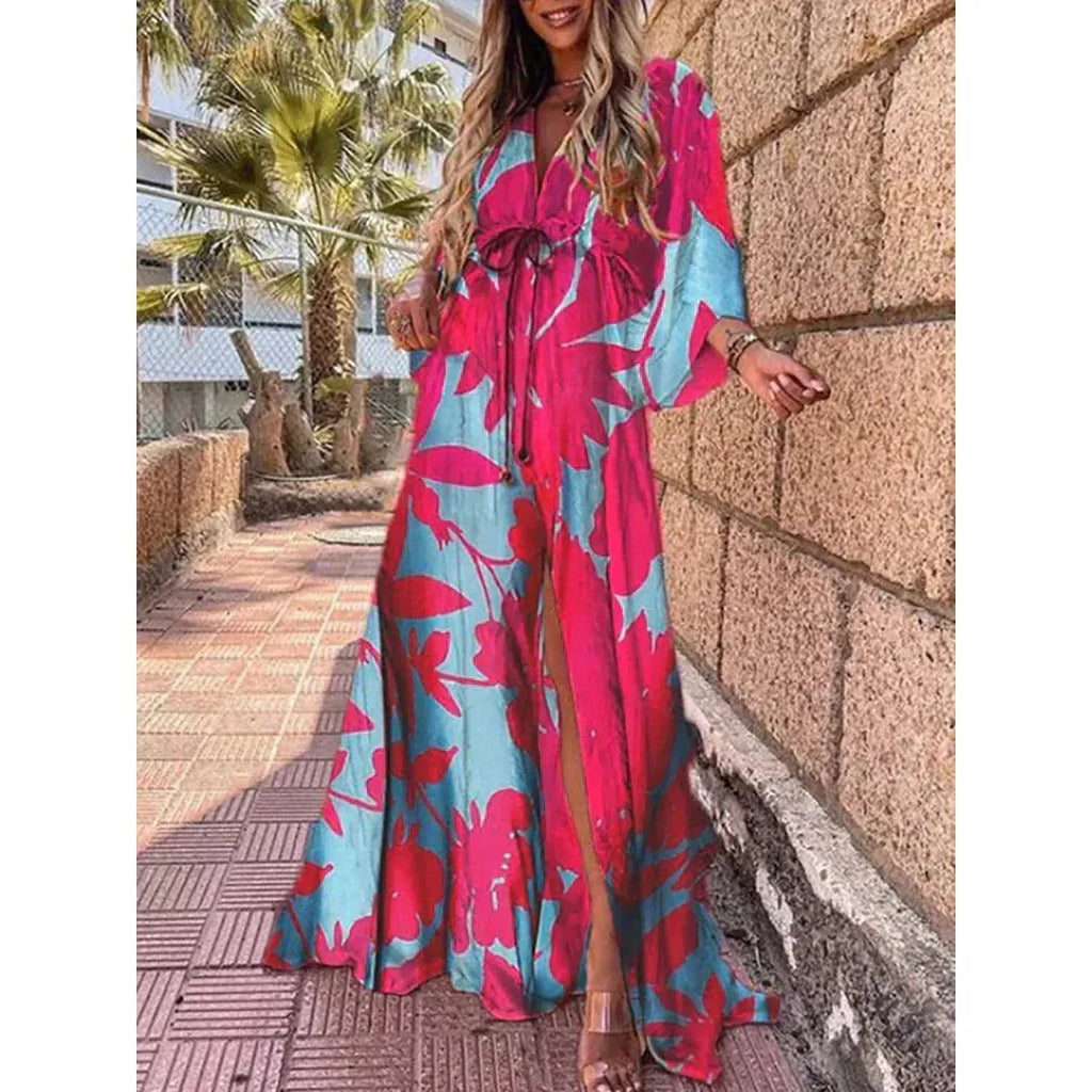 Zoe | Damen Maxi Kleid Mit Grafikprint Und V-Ausschnitt