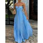 Elena | Damen Plissiertes Maxi Kleid Mit Spaghettiträgern