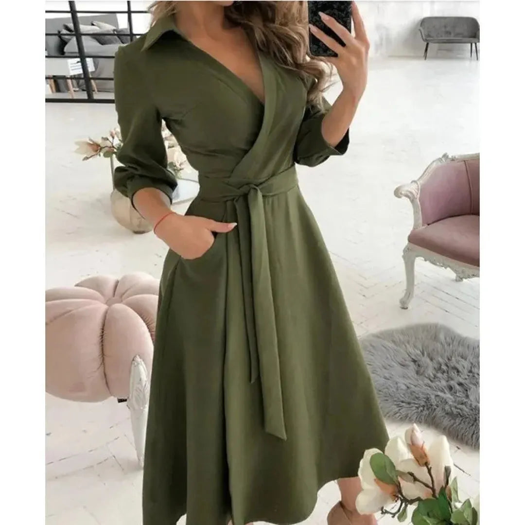 Georgia | Langarm Wickelkleid Mit Kragen Und Bindegürtel