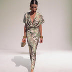 Isadora | Damen Bedrucktes Maxi Kleid Mit V-Ausschnitt