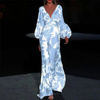 Juniper | Langarm Blumenprint Maxi Kleid Mit V-Ausschnitt