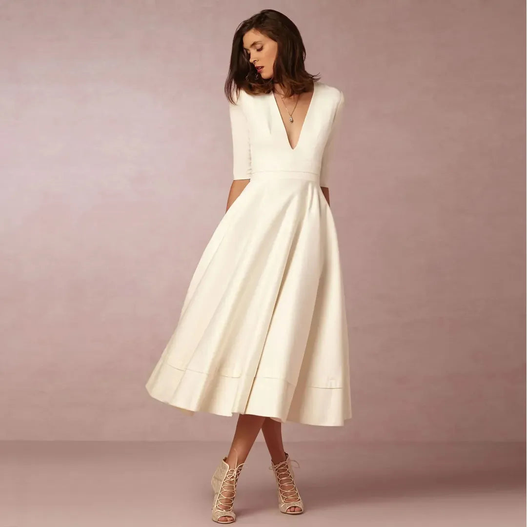 Naomi | Fließendes Midikleid für Damen mit V-Ausschnitt