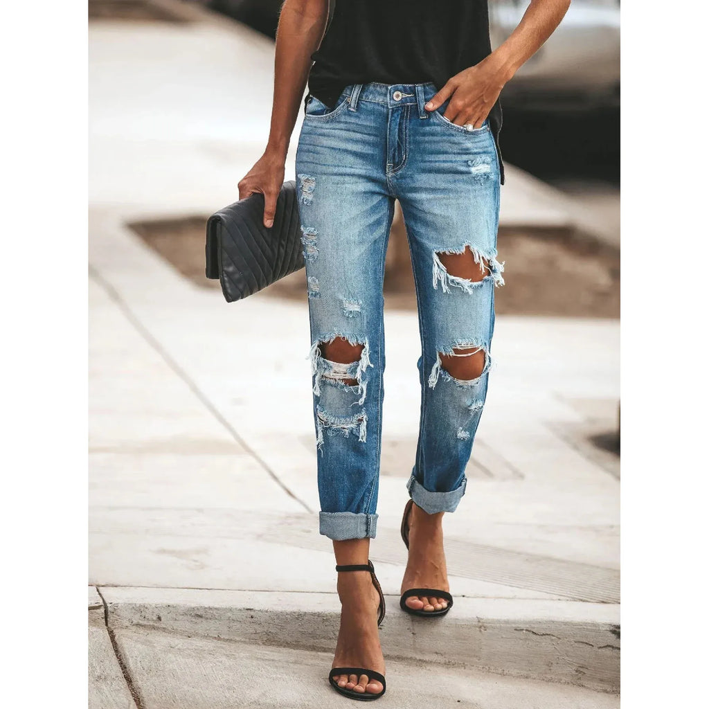 Paisley | Damen Mid Waist Jeans Mit Geradem Bein Und Rissen