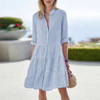 Brianna | Damen Gestreiftes Mini Kleid Mit Dreiviertelärmeln