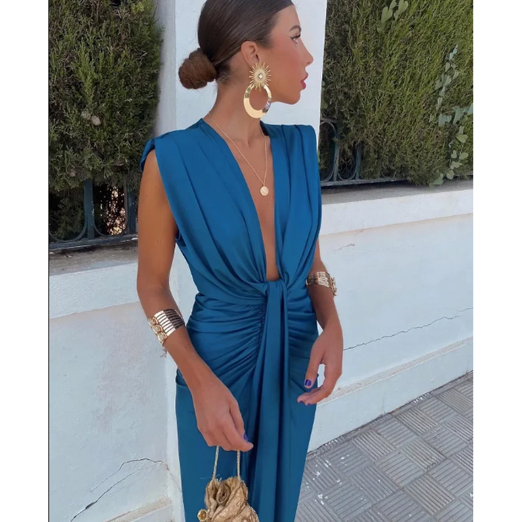 Elodie | Ärmelloses Plissee Maxi Kleid Mit Frontschlitz