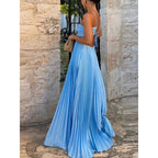 Elena | Damen Plissiertes Maxi Kleid Mit Spaghettiträgern