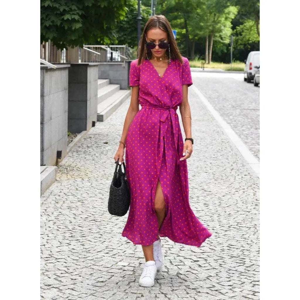 Penelope | Damen Midi Kleid Mit Blumenprint Und Bindegürtel