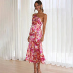 Mila | Asymmetrisches Blumen Midi Kleid Mit Ein-Schulter