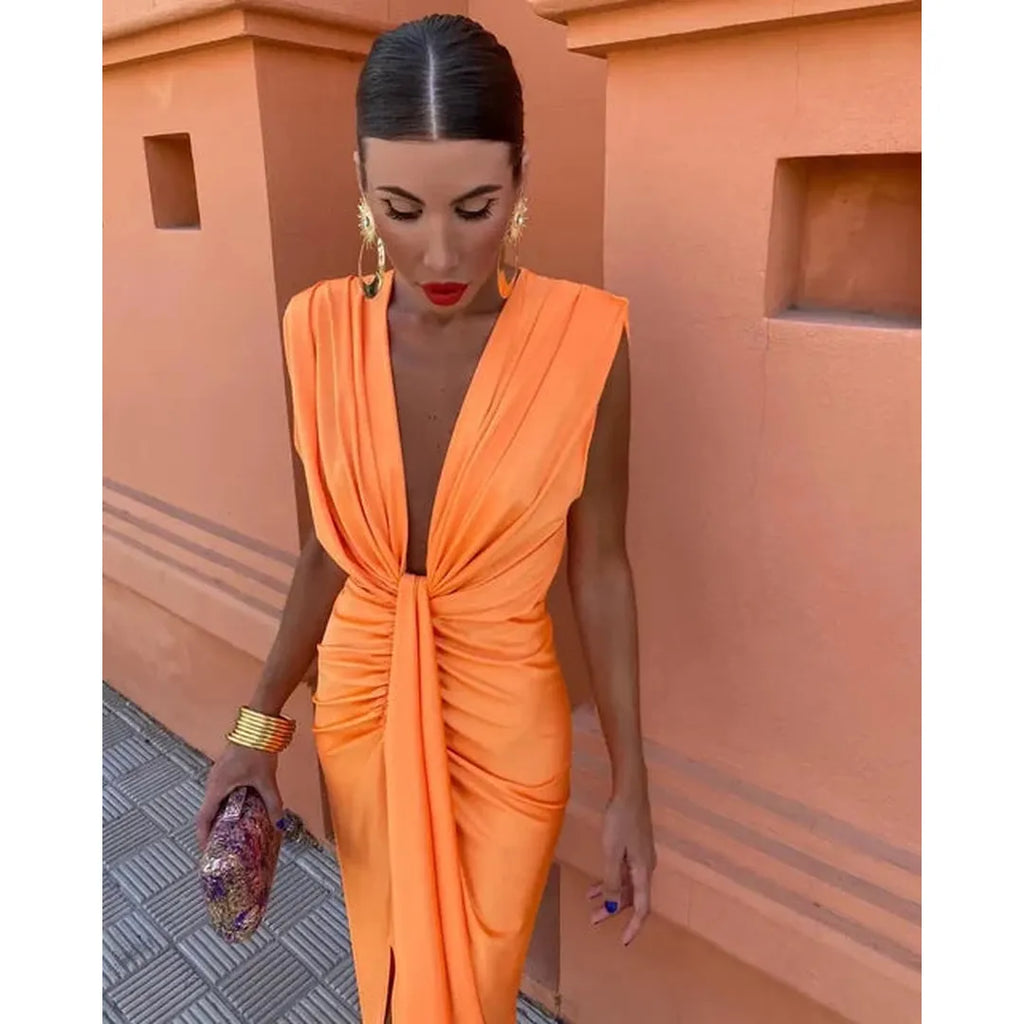 Elodie | Ärmelloses Plissee Maxi Kleid Mit Frontschlitz