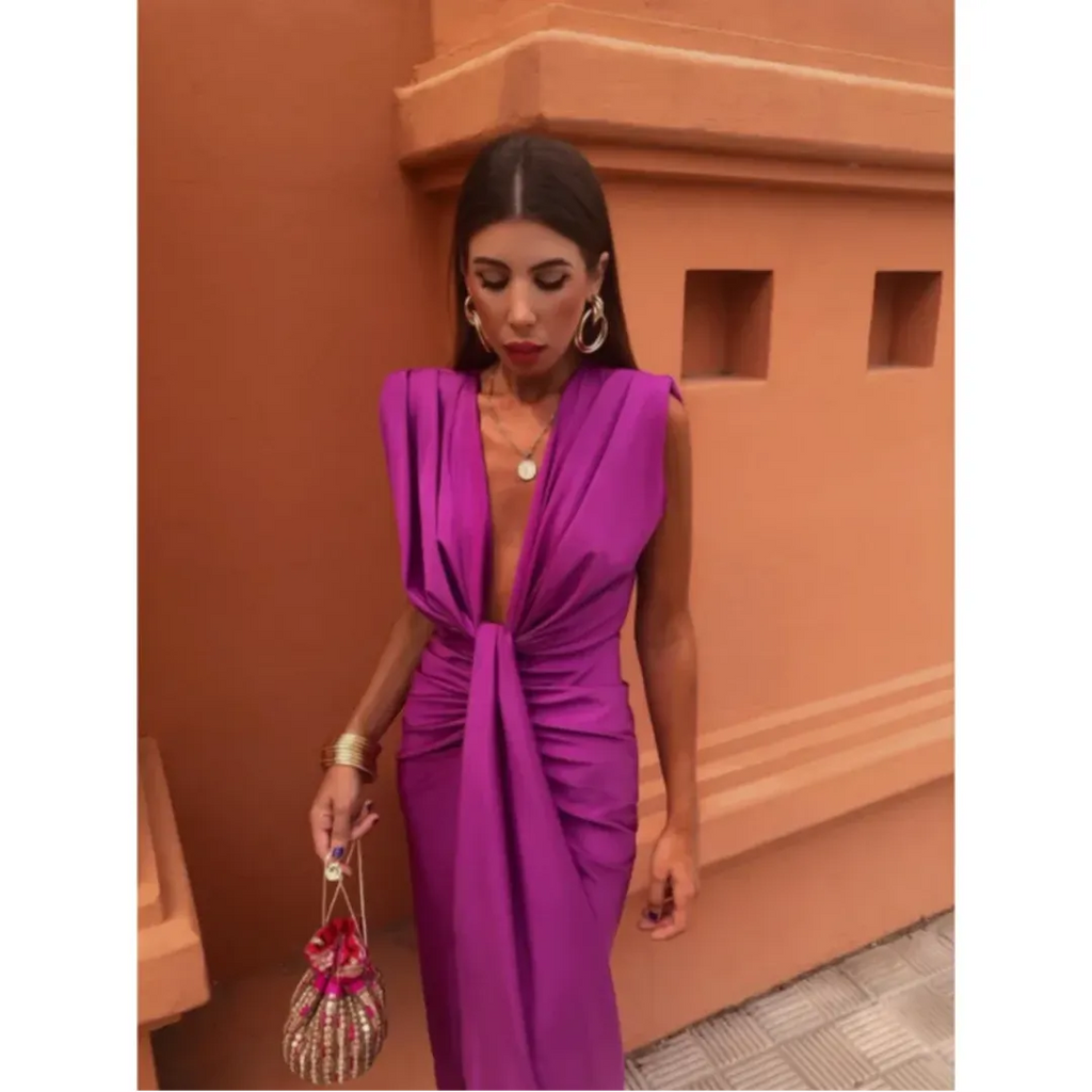 Elodie | Ärmelloses Plissee Maxi Kleid Mit Frontschlitz