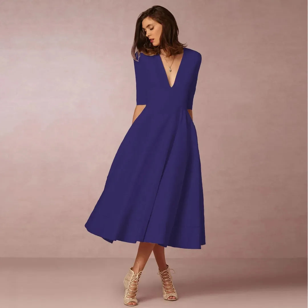 Naomi | Fließendes Midikleid für Damen mit V-Ausschnitt
