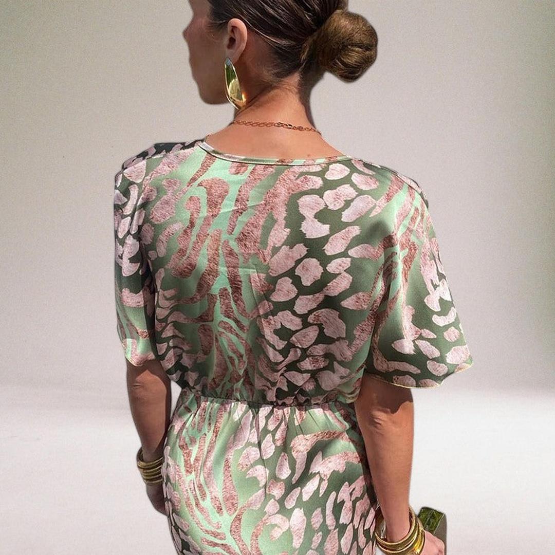 Isadora | Damen Bedrucktes Maxi Kleid Mit V-Ausschnitt