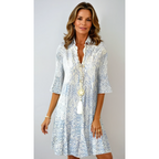 Taryn | Damen Kurzes Kleid Mit Print Und Schlitzkragen