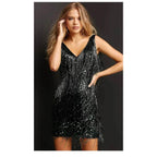 Tiana | Damen Pailletten Mini Kleid Mit Fransen Und Federn
