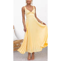 Arabella | Damen Plissee Maxi Kleid Mit V-Ausschnitt Und Ärmellos