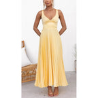 Arabella | Damen Plissee Maxi Kleid Mit V-Ausschnitt Und Ärmellos