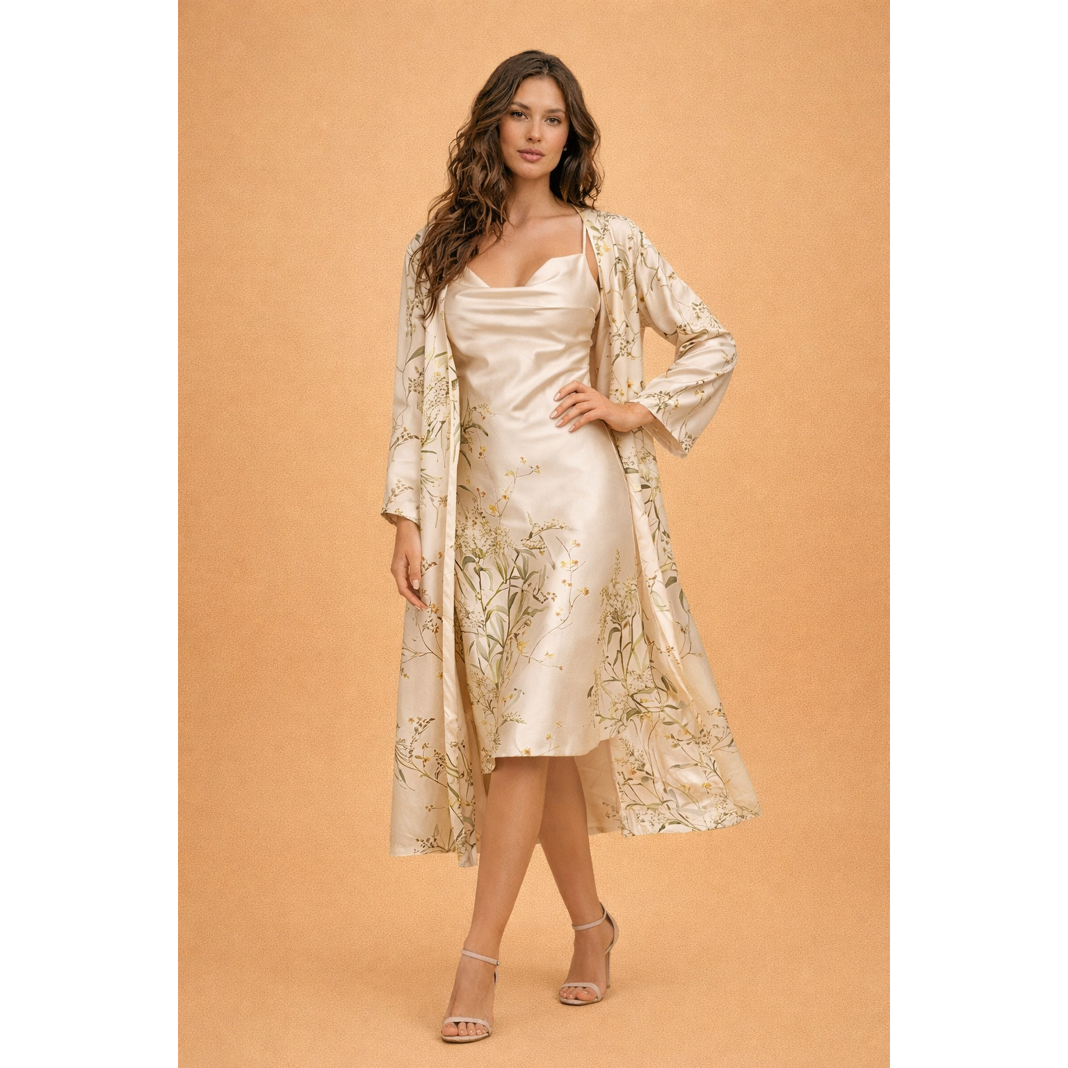 Vera | Damen Satin Zweiteiler Mit Cover-Up Overlay