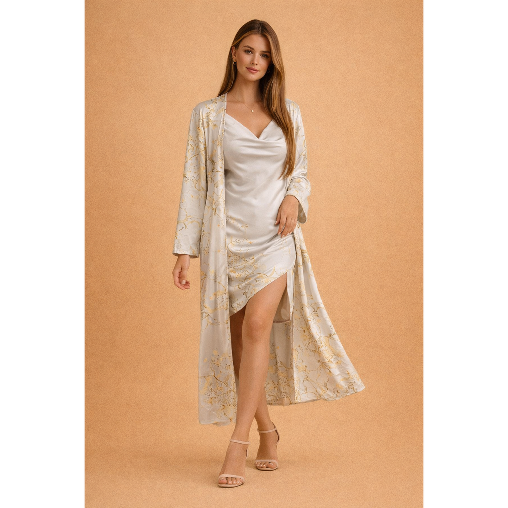 Vera | Damen Satin Zweiteiler Mit Cover-Up Overlay