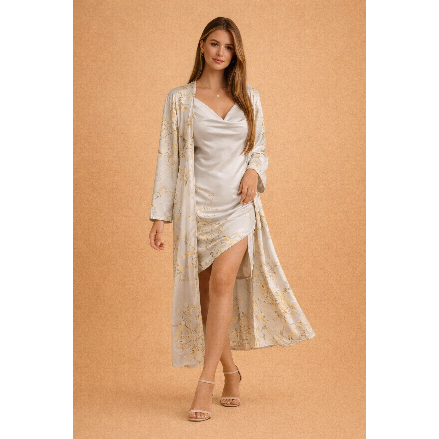 Vera | Damen Satin Zweiteiler Mit Cover-Up Overlay