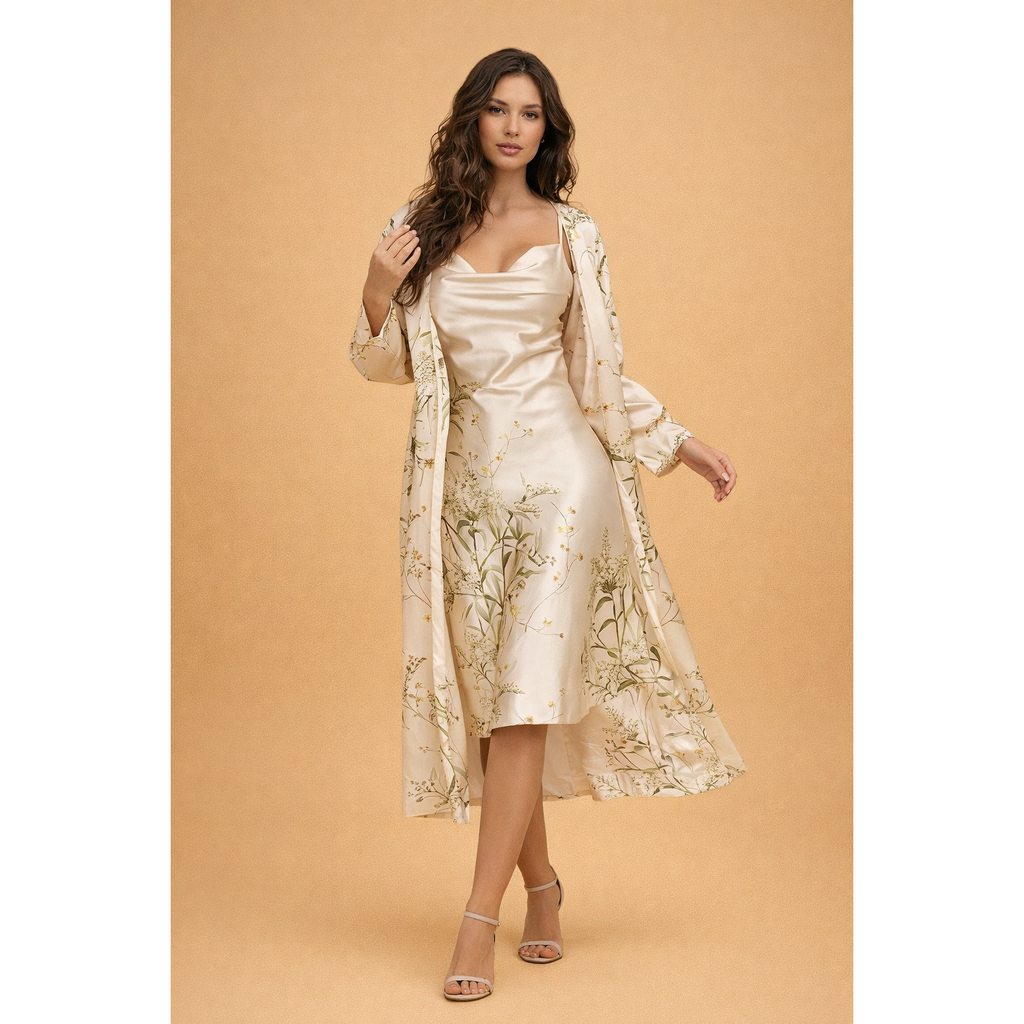 Vera | Damen Satin Zweiteiler Mit Cover-Up Overlay