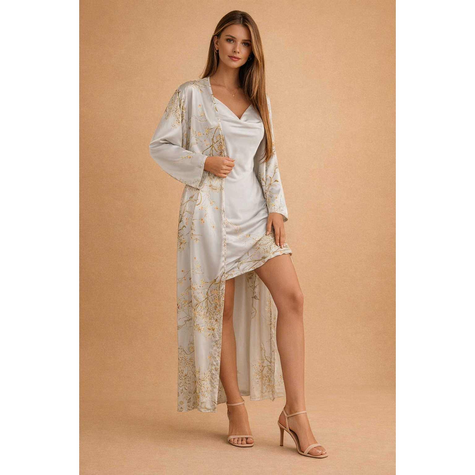 Vera | Damen Satin Zweiteiler Mit Cover-Up Overlay