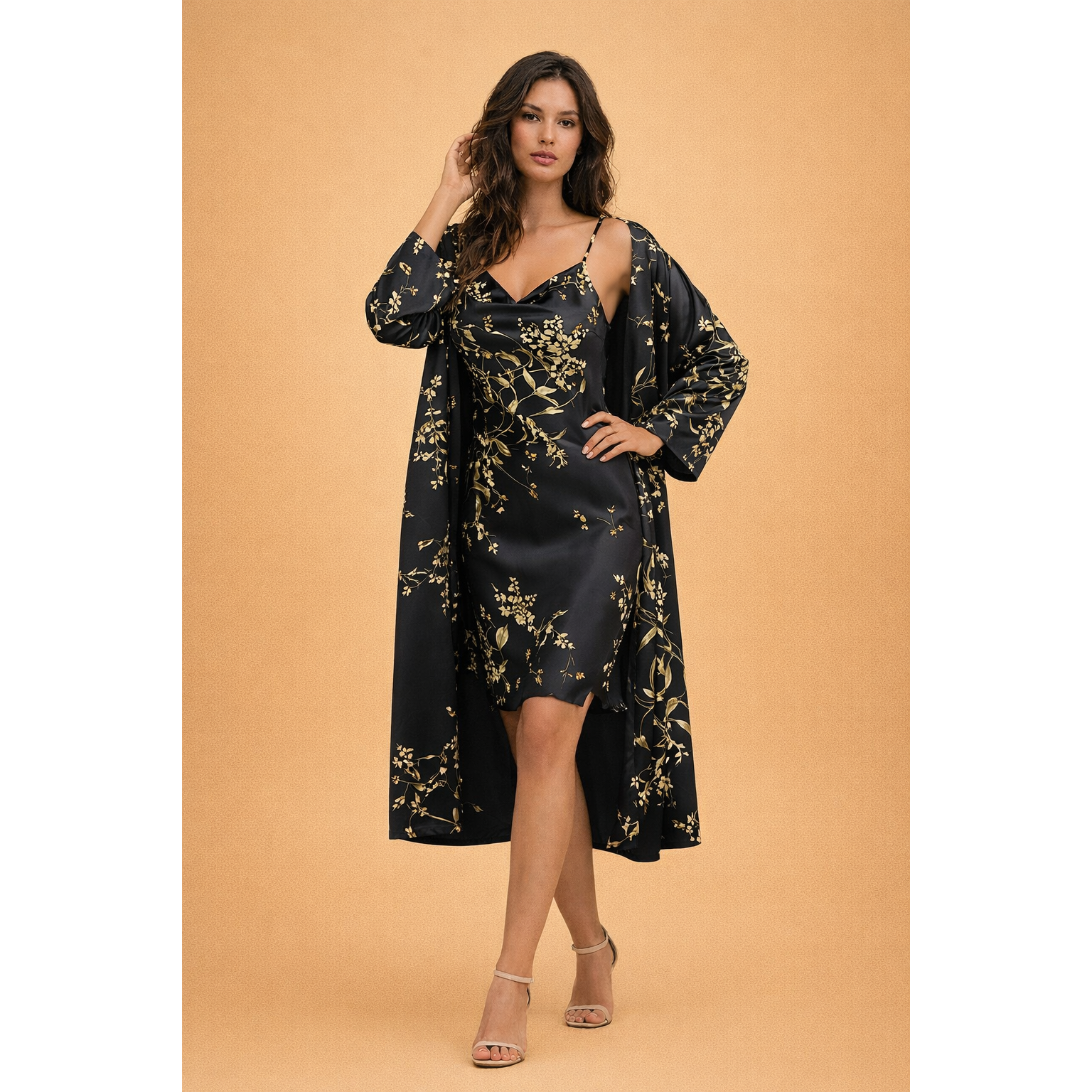 Vera | Damen Satin Zweiteiler Mit Cover-Up Overlay