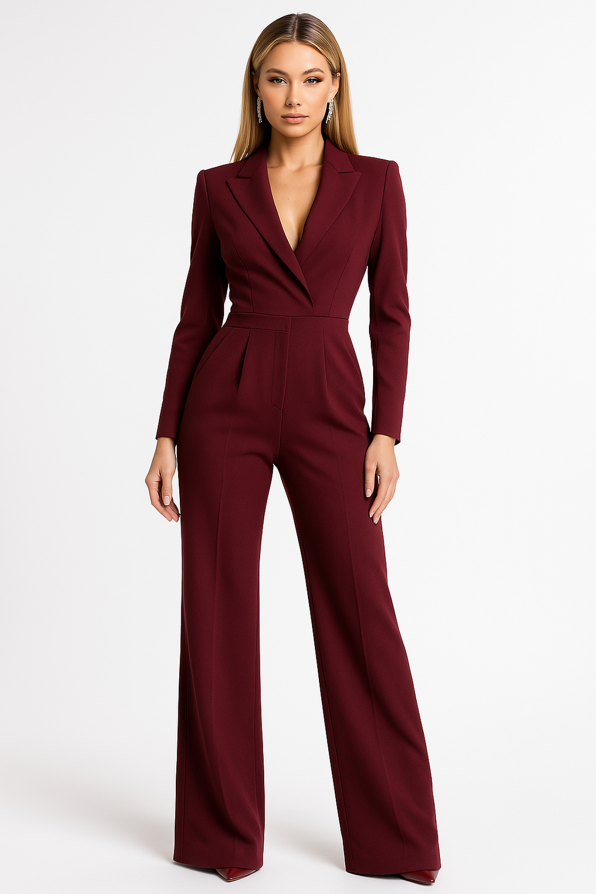 Elena | Damen Langarm Jumpsuit Mit Weitem Bein