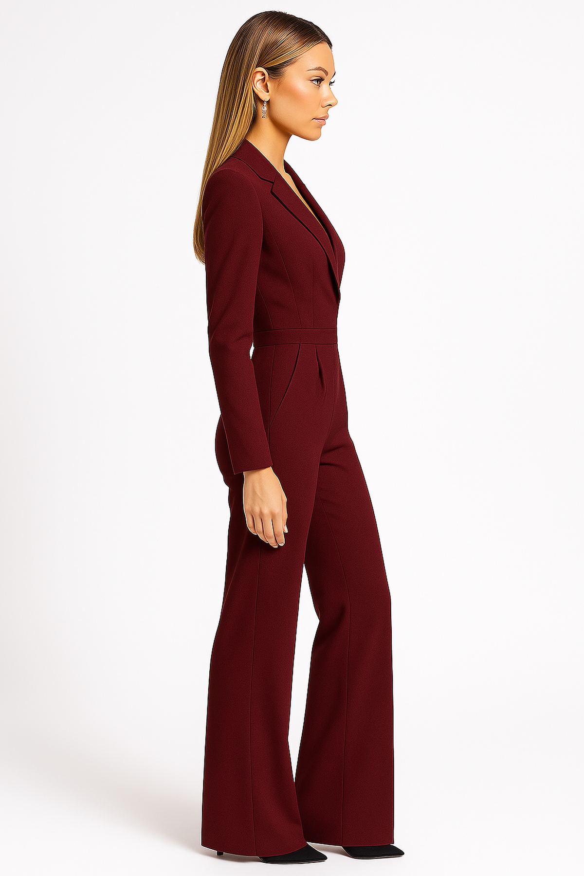 Elena | Damen Langarm Jumpsuit Mit Weitem Bein
