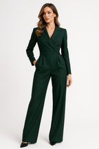 Elena | Damen Langarm Jumpsuit Mit Weitem Bein