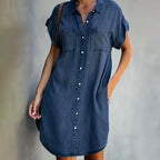 Monroe | Damen Mini Hemdblusenkleid Mit Knopfleiste