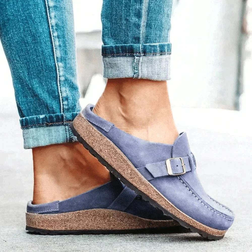 Tessa | Damen Slipper Mit Schnallenriemen Und Profilierter Sohle
