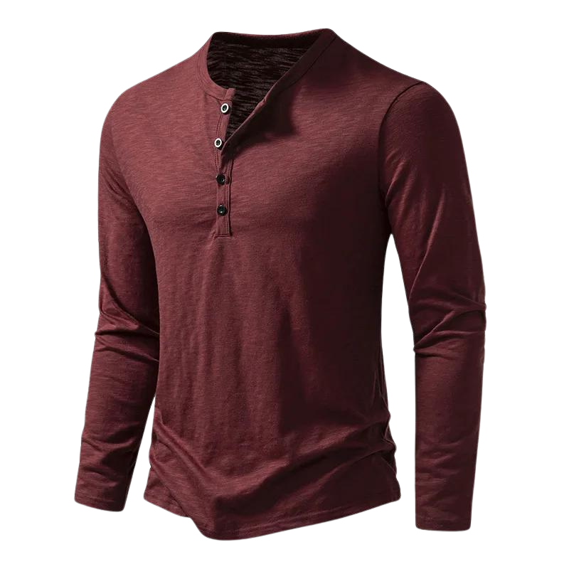 Aaron | Herren Langarm Henley Shirt Mit Knopfleiste