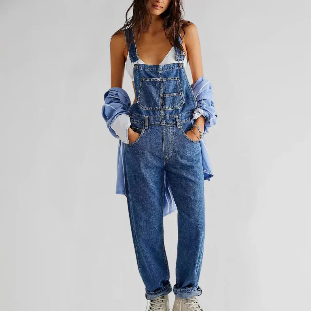 Chloe | Damen Denim Jumpsuit mit figurbetontem Schnitt und Knopfleiste