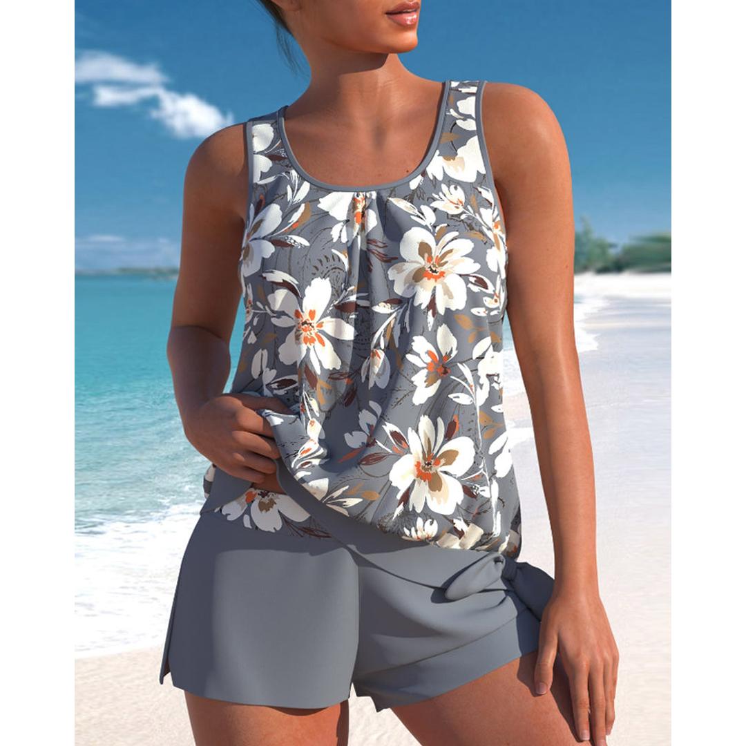 Hannah | Damen Tankini mit floralem Muster und Rundhalsausschnitt