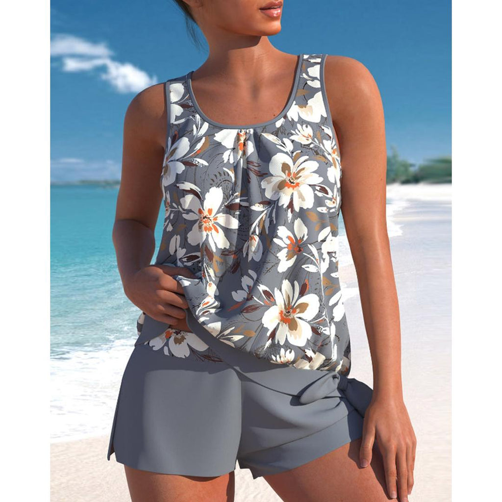 Hannah | Damen Tankini mit floralem Muster und Rundhalsausschnitt