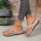 Mallory | Damen Zehentrenner Sandalen Mit Floraler Applikation