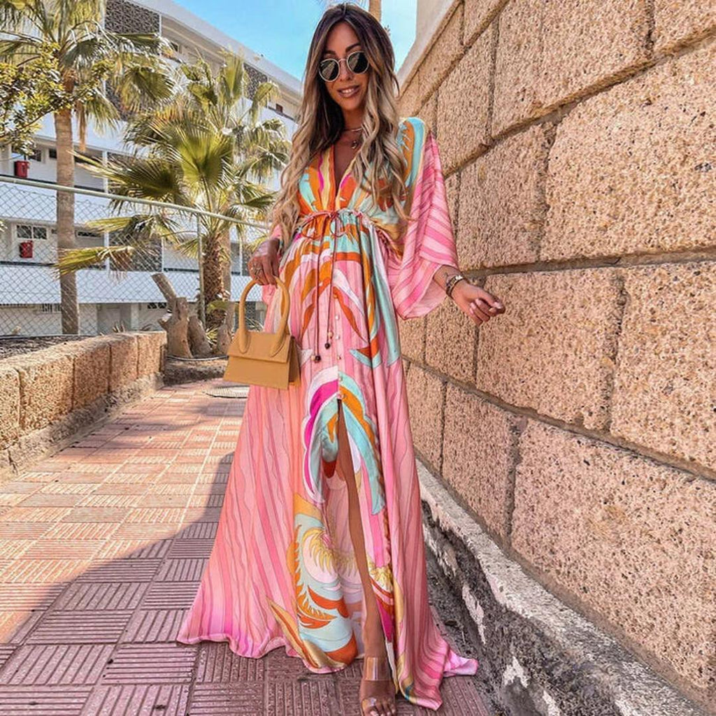 Zoe | Damen Maxi Kleid Mit Grafikprint Und V-Ausschnitt