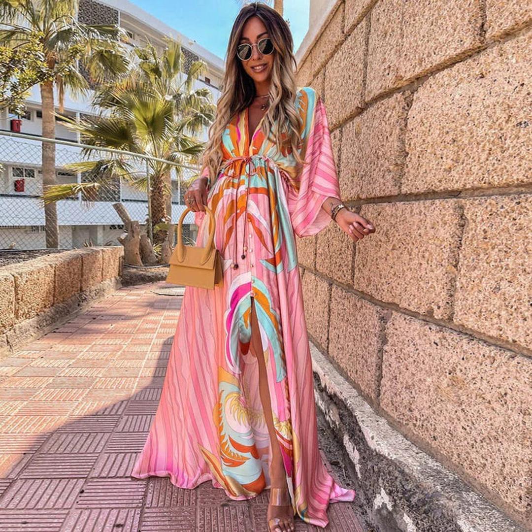 Zoe | Damen Maxi Kleid Mit Grafikprint Und V-Ausschnitt