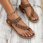 Madeleine | Damen Offene Flache Sandalen Mit Zierband